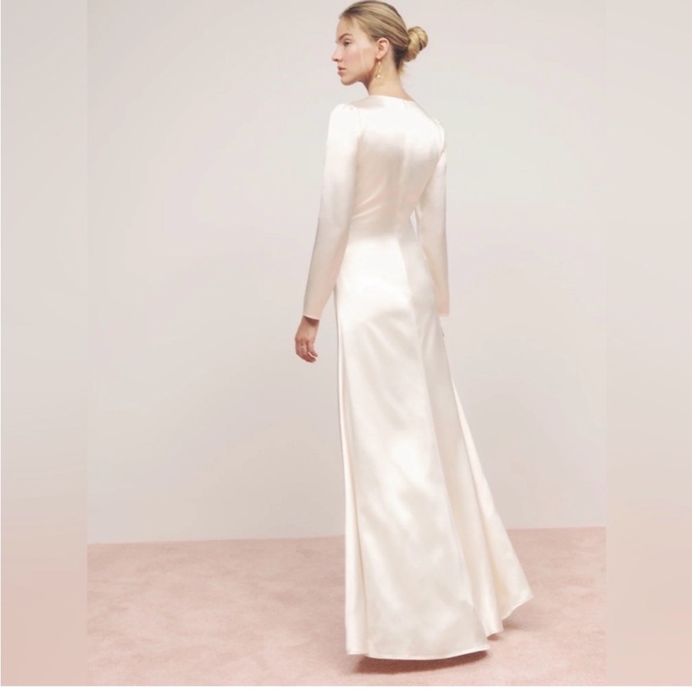 Reformation Dress Delphi Silk Slit Long-Sleeve Wedding Maxi Ivory 2 - Picture 4 of 15